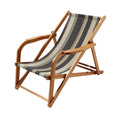 Compact Folding Deck Chair with Striped Fabric and Wooden Frame